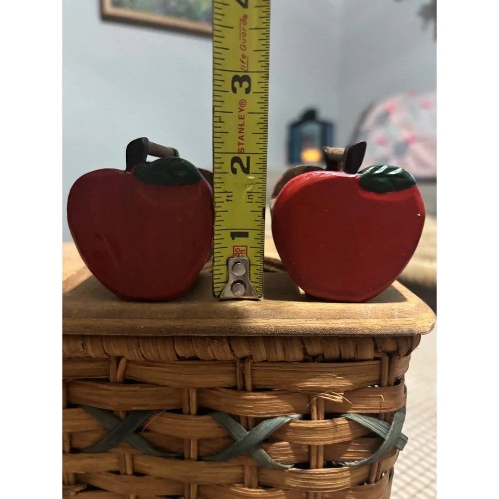 Vintage Wooden Red Apple Set of 2 Farmhouse Kitchen Decor